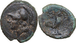 Greek Italy. Samnium, Southern Latium and Northern Campania, Suessa Aurunca. AE 21 mm, 265-240 BC. Obv. Helmeted head of Athena left. Rev. Rooster sta...