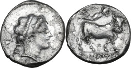 Greek Italy. Central and Southern Campania, Neapolis. Fourreè Didrachm, c. 300 BC. Obv. Head of nymph right; astragalos behind neck. Rev. Man-headed b...
