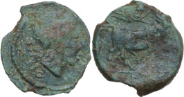 Greek Italy. Central and Southern Campania, Neapolis. AE 18 mm. c. 275-250 BC. Coeval counterfeit (?). Obv. Laureate head of Apollo right. Rev. Man-he...