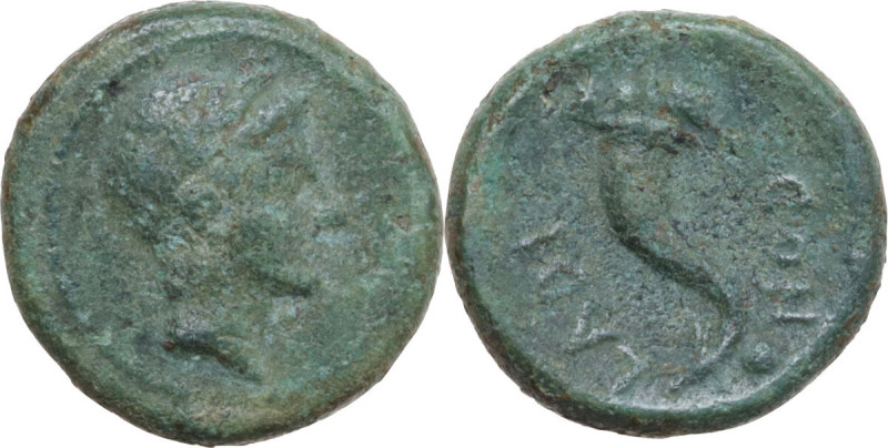 Greek Italy. Eastern Italy, Larinum. AE Uncia, c. 210-175 BC. Obv. Young male he...