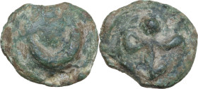 Greek Italy. Northern Apulia, Luceria. Light series. AE Cast Semuncia, c. 217-212 BC. Obv. Crescent. Rev. Thyrsos with fillets, L in field. HN Italy 6...
