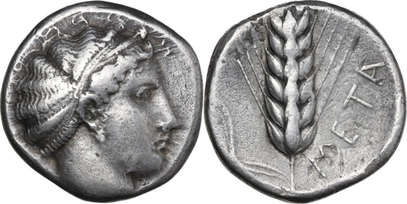 Greek Italy. Southern Lucania, Metapontum. AR Stater, 430-400 BC. Obv. Head of D...