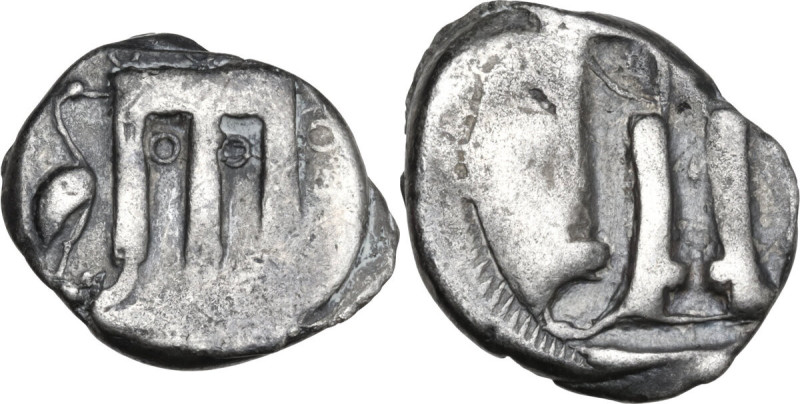 Greek Italy. Bruttium, Kroton. AR Stater, 480-430 BC. Obv. Tripod; to left, mars...