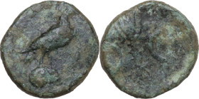 Greek Italy. Bruttium, Kroton. AE 16 mm, circa 425-375 BC. Obv. Eagle right on ram's head. Rev. Thunderbolt between two crescents. HN Italy 2208; HGC ...