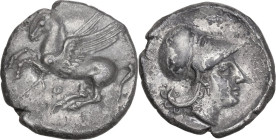 Greek Italy. Bruttium, Locri Epizephyrii. AR Stater, 325-275 BC. Obv. Pegasus flying left; below, ΛΟ. Rev. Helmeted head of Athena right; on neck-flap...