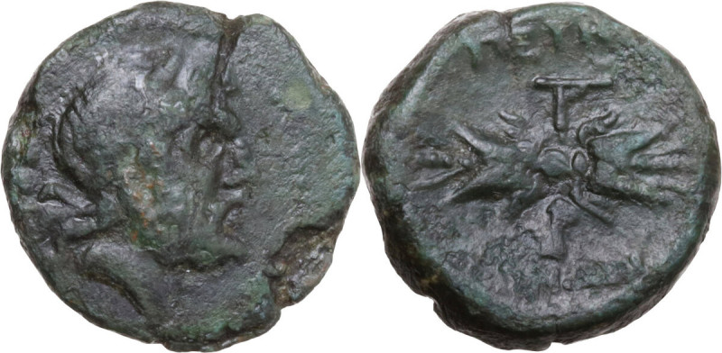 Greek Italy. Bruttium, Petelia. AE Quadrans, late 3rd century BC. Obv. Laureate ...