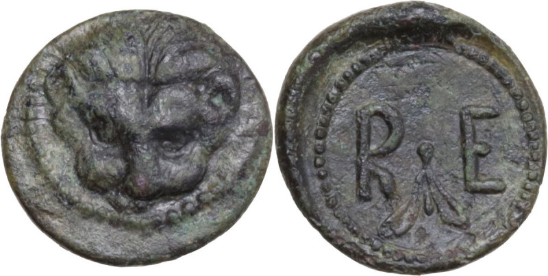 Greek Italy. Bruttium, Rhegion. AE Onkia, c. 450-425 BC. Obv. Lion mask facing. ...