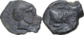 Sicily. Agyrion. AE 21 mm, c. 355-339 BC. Obv. [ΑΓΥΡΙΝΑΙΟΝ]. Male head right. Rev. ΠΑΛΑΓΚΑΙΟΣ. Bearded man-faced bull. HGC 2 56; CNS I 6. AE. 5.09 g. ...
