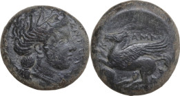 Sicily. Entella. Campanian Mercenaries. AE 20 mm, c. 307-305 BC. Obv. ENTEΛΛA. Head of Persephone right, wearing wreath of grain. Rev. KAMΠANΩN. Pegas...