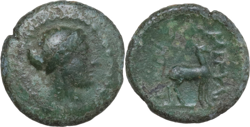 Greek Asia. AE 13 mm, Bargylia mint (Caria), 200-30 BC. Obv. Head of Artemis rig...