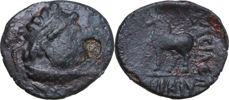 Yuezhi. Heliokles' Imitations coinage. AE Drachm, Balkh, c. 100 BC - 50 AD. Obv....