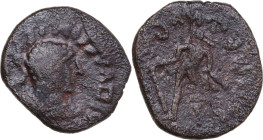 Kujula Kadphises (50-90 AD). AE Drachm. Obv. Diademed bust right with Kujula legend. Rev. Herakles standing right, holding club and lion's skin. Mitch...