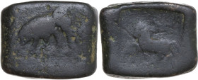 Greek Asia. India. Civic coinage. AE Taxila (quadrangular), Pashkalavati mint, 2nd century BC. Dimensions: 21 x 17 mm. Obv. Elephant right. Rev. Horse...