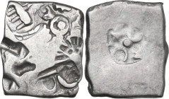 India. Mauryan Empire (340-181 BC). AR Karshapana, 16 x 13.5 mm. AR. 3.18 g. Good VF.