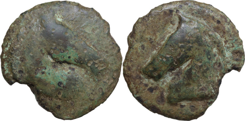 Apollo/Apollo series. AE Cast Triens, c. 275-270 BC. Obv. Head of horse right; b...