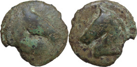 Apollo/Apollo series. AE Cast Triens, c. 275-270 BC. Obv. Head of horse right; below, four pellets. Rev. Head of horse left; below, four pellets. Cr. ...