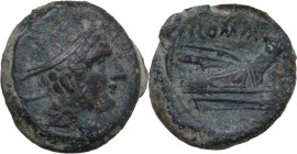 Anonymous semilibral series. AE Semuncia, Campanian mint (Capua/Cales), 217-216 BC. Obv. Head of Mercury right, wearing winged petasus. Rev. ROMA. Pro...