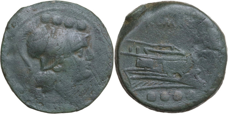 Anonymous post-semilibral series. AE Triens, Campanian mint (Cales), 214 BC. Obv...