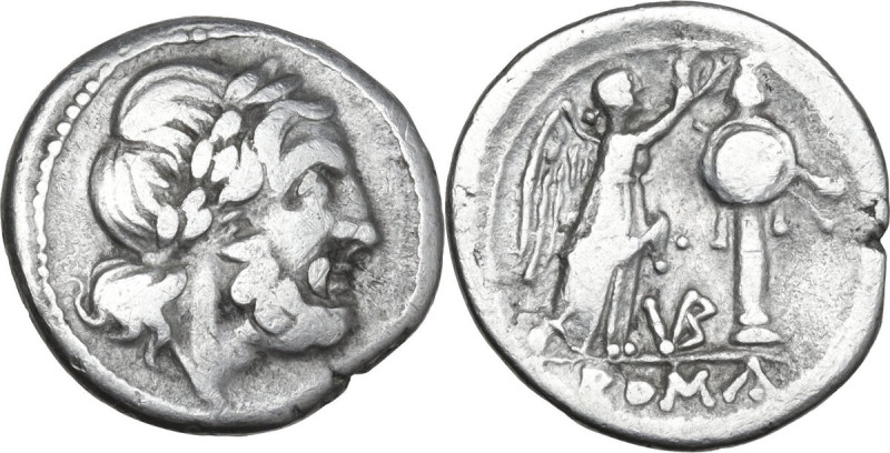 VB series. AR Victoriatus, uncertain Samnite mint (Beneventum?), 212 BC. Obv. La...