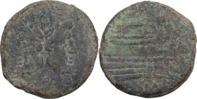 Anonymous Sextantal series. AE As, after 211 BC. Obv. Laureate head of Janus; above, I. Rev. Prow of galley right; above, I; below, ROMA. Cr. 56/2. AE...