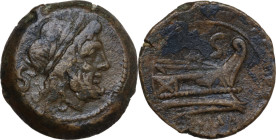 Anonymous Sextantal series. AE Semis, after 211 BC. Obv. Laureate head of Saturn right; behind, S. Rev. Prow right; above, S; below, ROMA. Cr. 56/3. A...