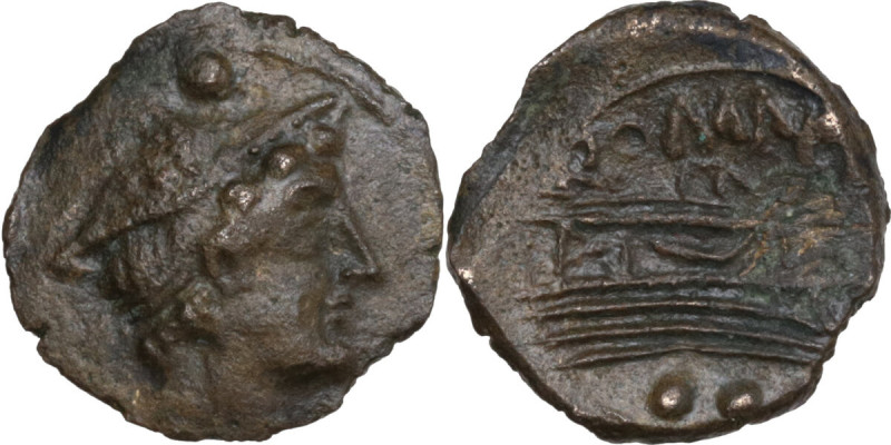 Minturnae' Second Punic War issue. AE Sextans, after 211 BC. Obv. Head of Mercur...