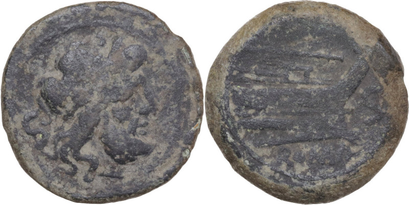 Staff series. AE Semis, uncertain Campanian mint (Capua?), c. 206 BC. Obv. Laure...