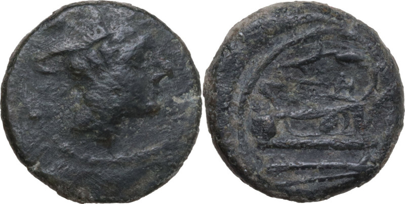 Corn-ear and KA series. AE Sextans, Sicily (Catana/Siracusae), from 211 BC. Obv....
