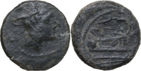 Corn-ear and KA series. AE Sextans, Sicily (Catana/Siracusae), from 211 BC. Obv. Head of Mercury right; above, two pellets. Rev. Prow right; above, co...