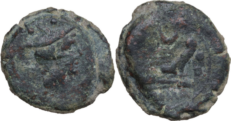 Crescent second series. AE Sextans, 204 BC. Obv. Head of Mercury right, wearing ...