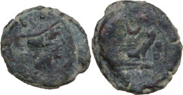Crescent second series. AE Sextans, 204 BC. Obv. Head of Mercury right, wearing winged petasos; above, two pellets. Rev. Prow right; above, crescent; ...