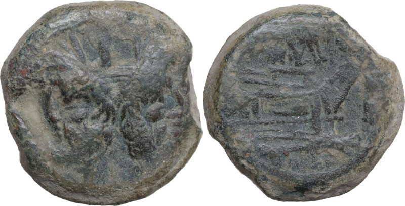 Wolf and twins series. AE As, c. 169-158 BC. Obv. Laureate head of Janus; above,...
