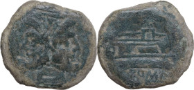 Star (second) series. AE As, c. 169-158 BC. Obv. Laureate head of Janus; above, I (mark of value). Rev. Prow right; above, eight- rayed star; before, ...