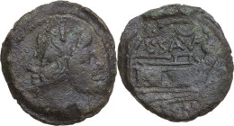 L. Saufeius. AE As, c. 152 BC. Obv. Laureate head of Janus; above mark of value I. Rev. Prow right; above L.SAVF and crescent, before mark of value. B...