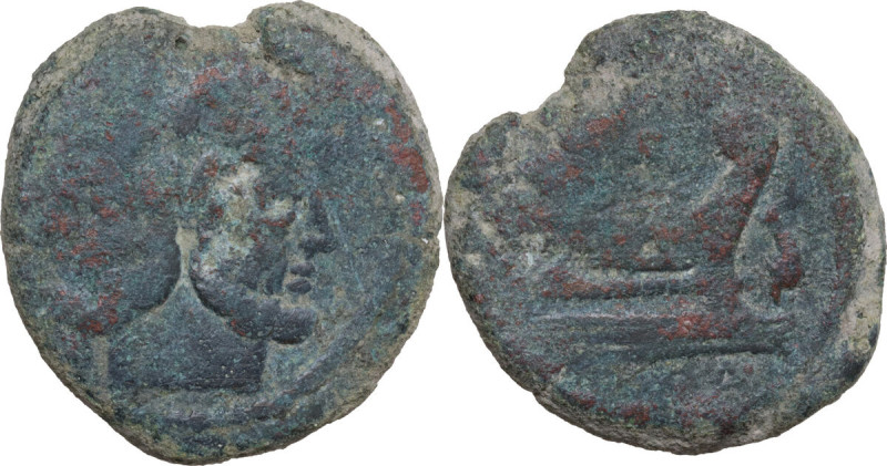 S. Afranius. AE As, 150 BC. Obv. Laureate head of Janus; above, mark of value I....