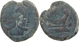 S. Afranius. AE As, 150 BC. Obv. Laureate head of Janus; above, mark of value I. Rev. Prow right; above, SAFRA; before, dolphin downwards; below, ROMA...