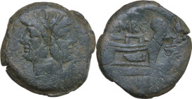 Q. Marcius Libo. AE As, 148 BC. Obv. Laureate head of Janus. Rev. Prow right; above, Q MARC (MA ligate); to right, LIBO; below, ROMA. Cr. 215/2a. AE. ...