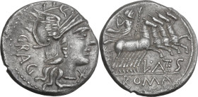 L. Antestius Gragulus. AR Denarius, 136 BC. Obv. Helmeted head of Roma right; behind, GRAG; below chin, barred X. Rev. Jupiter in biga right; below, L...