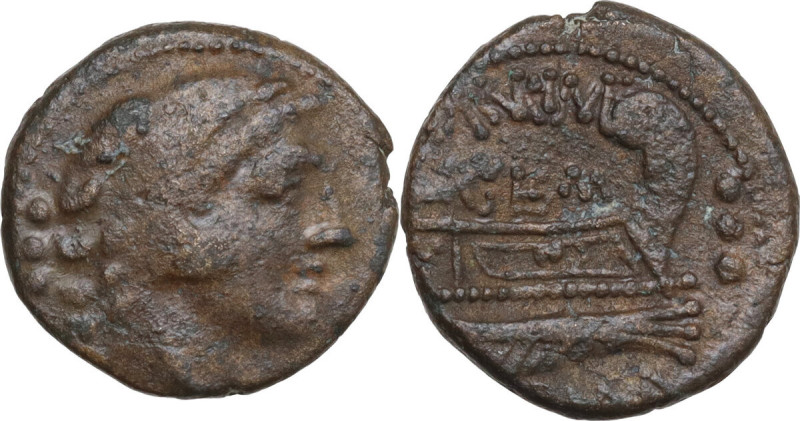 C. Aburius Geminus. AE Quadrans, 134 BC. Obv. Head of Hercules right; behind, th...