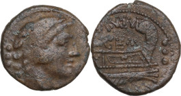 C. Aburius Geminus. AE Quadrans, 134 BC. Obv. Head of Hercules right; behind, three pellets. Rev. C ABVRI/GEM. Prow right; before, three pellets; belo...