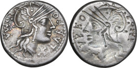 Q. Fabius Labeo. AR Brockage Denarius, circa 124 BC. Obv. Helmeted head of Roma right; behind, ROMA downwards; before, X and LABEO upwards. Rev. Incus...