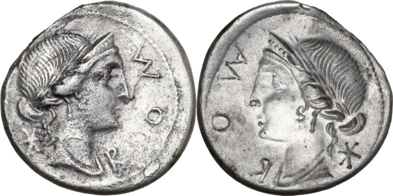 Mn. Aemilius Lepidus. AR Brockage Denarius, 114 or 113 BC. Obv. Laureate, diadem...