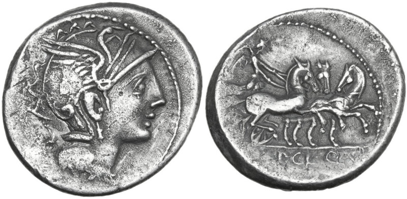 Appius Claudius Pulcher, T. Manlius Mancinus and Q. Urbinius. AR Denarius, 111 o...