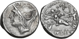 L. Julius Caesar. AR Denarius, 103 BC. Obv. Helmeted head of Mars left; above, control-mark; behind, CAESAR. Rev. Venus in biga of Cupids left; above,...