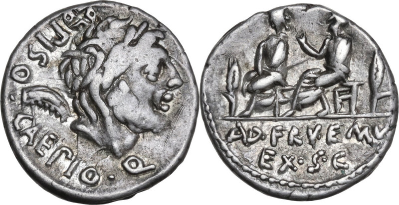L. Calpurnius Piso Caesoninus and Q. Servilius Caepio, quaestors. AR Denarius, 1...
