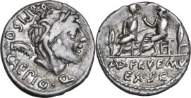 L. Calpurnius Piso Caesoninus and Q. Servilius Caepio, quaestors. AR Denarius, 100 BC. Obv. Laureate head of Saturn right; behind, harpa; around, C·PI...