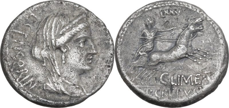 L. Censorinus, P. Crepusius and C. Limetanus. AR Denarius, 82 BC. Obv. Diademed ...