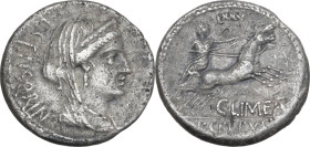 L. Censorinus, P. Crepusius and C. Limetanus. AR Denarius, 82 BC. Obv. Diademed and veiled head of Venus right; behind, L·CENSORIN. Rev. Venus in biga...
