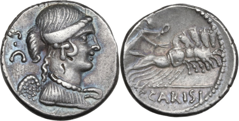 T. Carisius. AR Denarius, 46 BC. Obv. Draped bust of Victory right; behind, S·C....