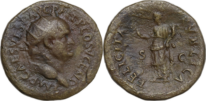 Vespasian (69-79). AE Dupondius, Rome mint, 74 AD. Obv. IMP CAES VESP AVG P M T ...